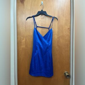 Sky to the moon Elegant Royal Blue satin slip mini dress
